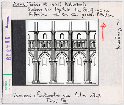 Vorschaubild Autun: Kathedrale Saint-Lazare, Stellung der Kapitelle im Schiff und Triforum 